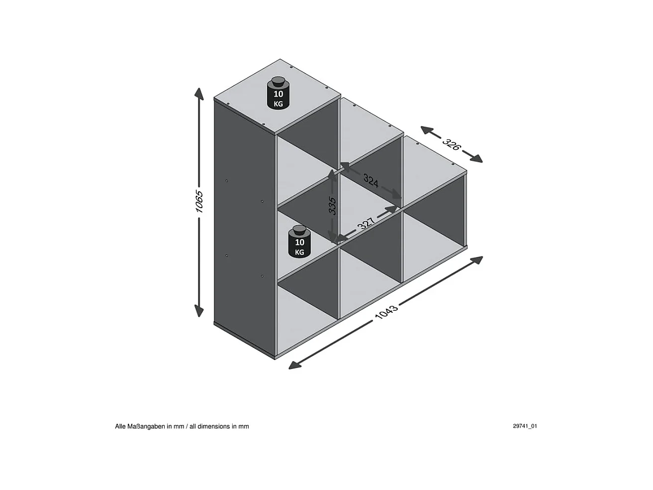Étagère 6 Cases Design "Gaman" 108cm Chêne Sable
