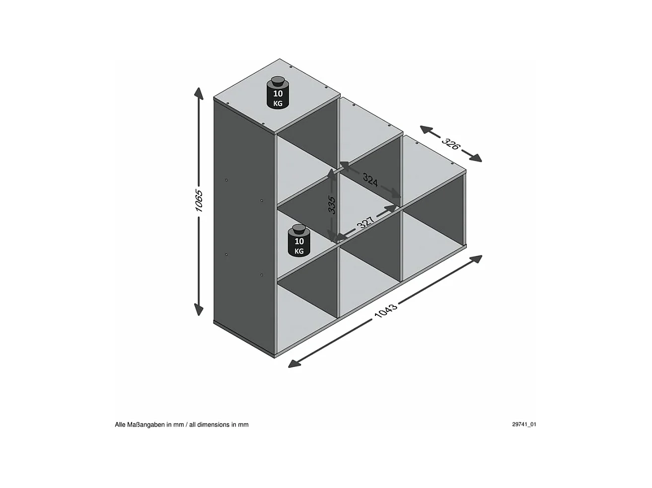 Étagère 6 Cases Design "Gaman" 108cm Chêne Sable