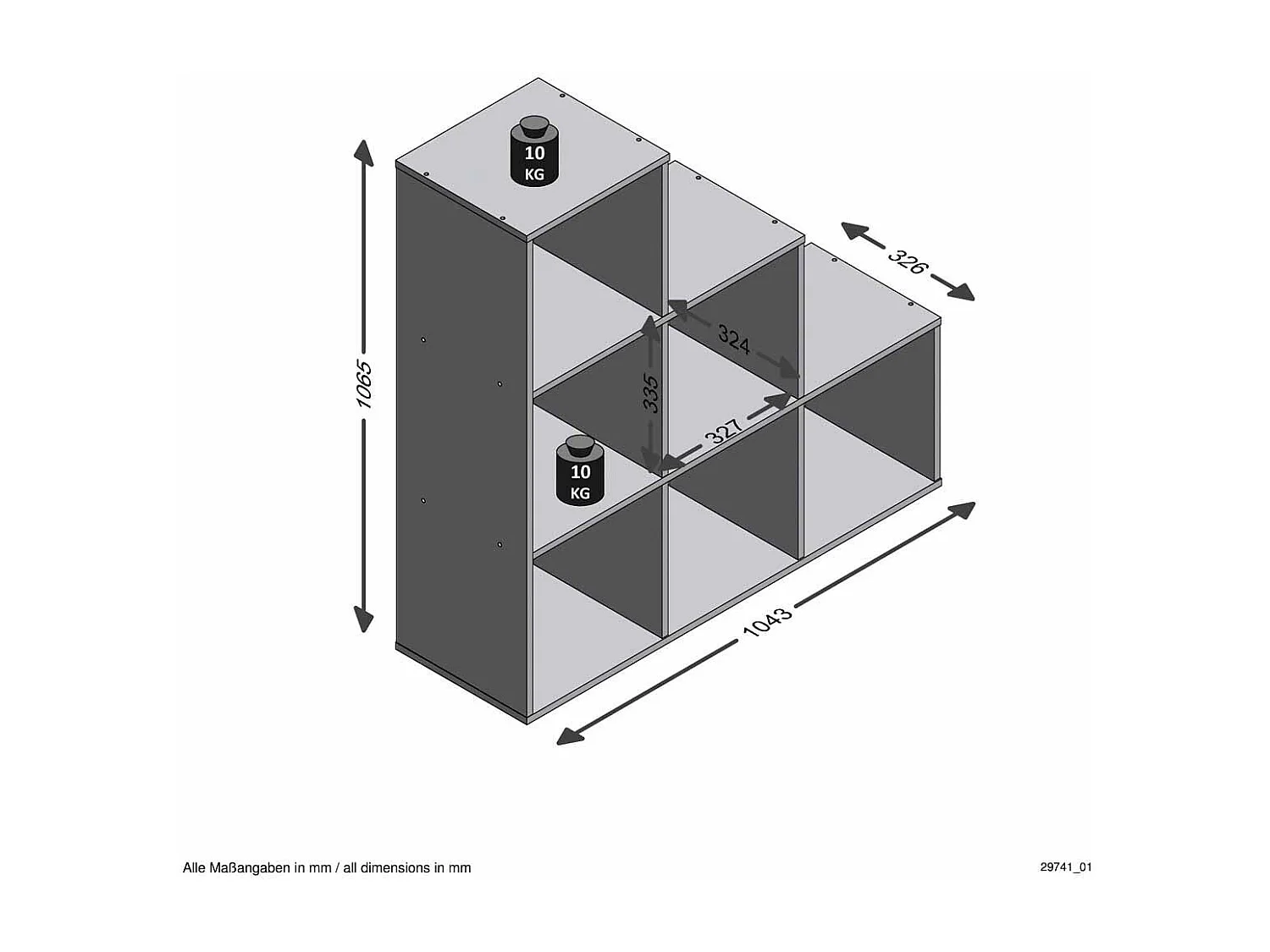Étagère 6 Cases Design "Gaman" 108cm Chêne Sable