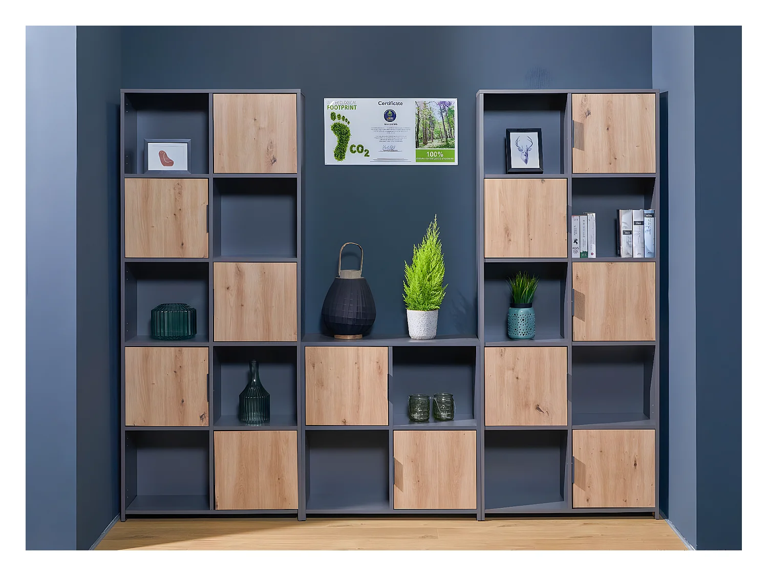 Pepeto Regal 5 Türen, 5 Ablagen grau, Artisan Eiche dekor.