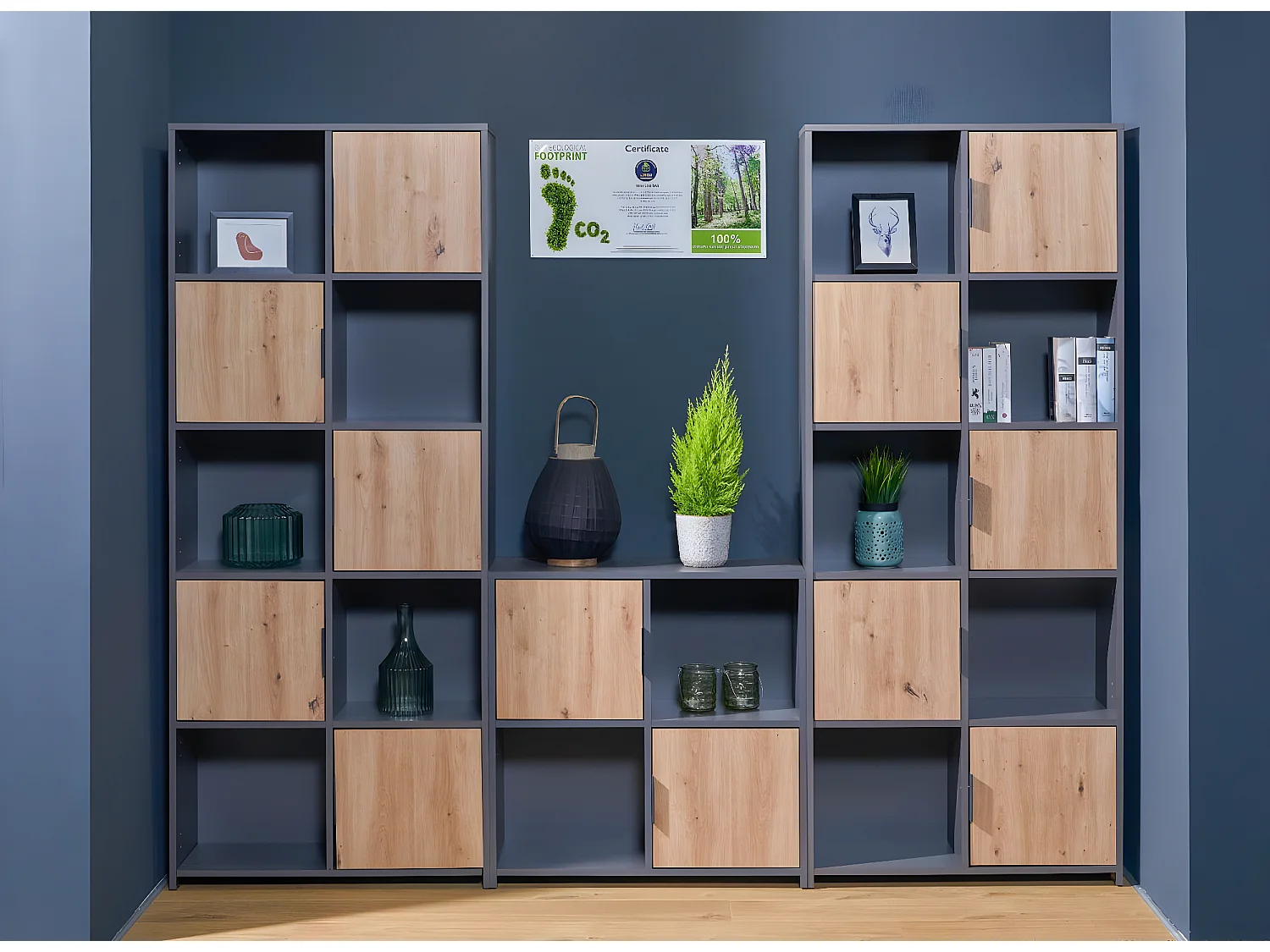 Pepeto Regal 5 Türen, 5 Ablagen grau, Artisan Eiche dekor.