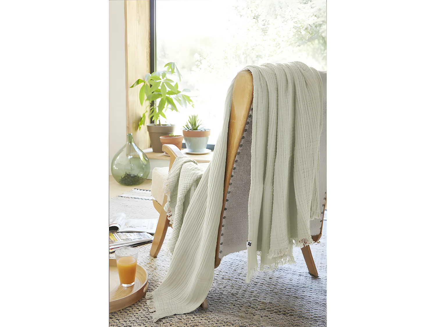 Plaid à franges "Gaïa" toutes dimensions "Gaze de Coton" l'Effet Papillon