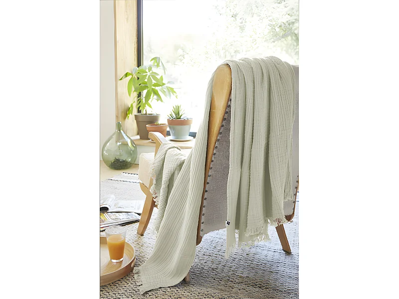 Plaid à franges "Gaïa" toutes dimensions "Gaze de Coton" l'Effet Papillon