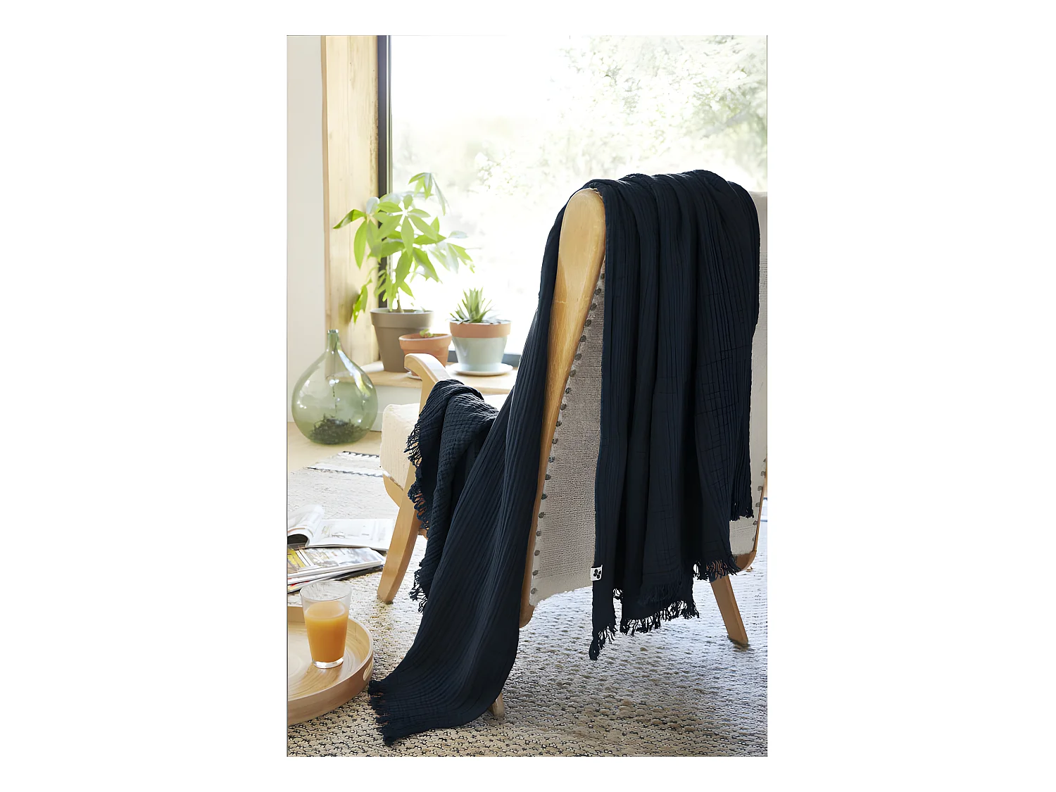 Plaid à franges "Gaïa" toutes dimensions "Gaze de Coton"