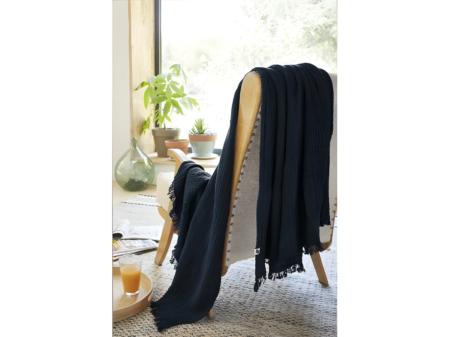 Plaid à franges "Gaïa" toutes dimensions "Gaze de Coton"