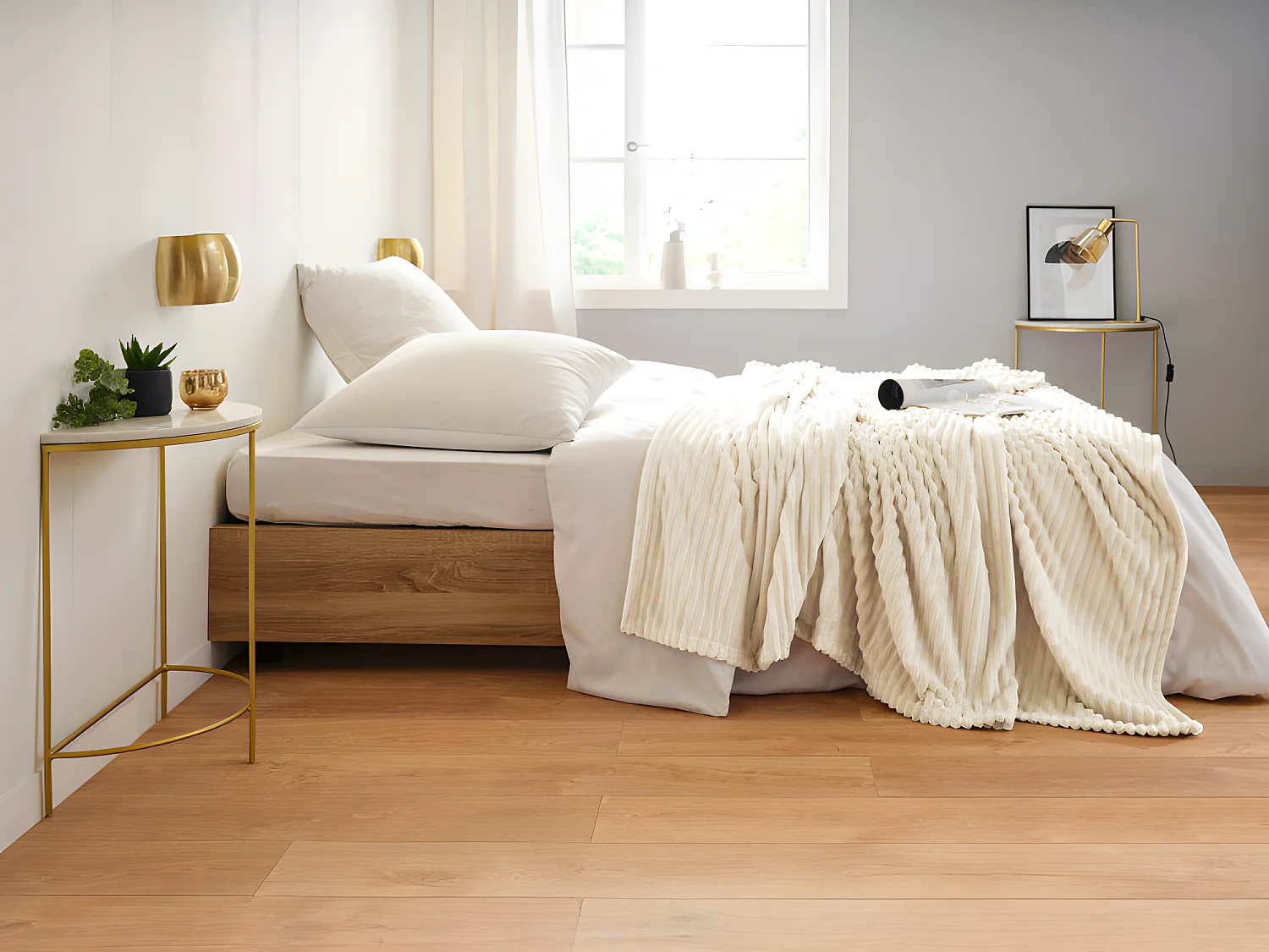 Plaid Microvelours côtelé "Dolce" 150 x 200 cm Toison d'or