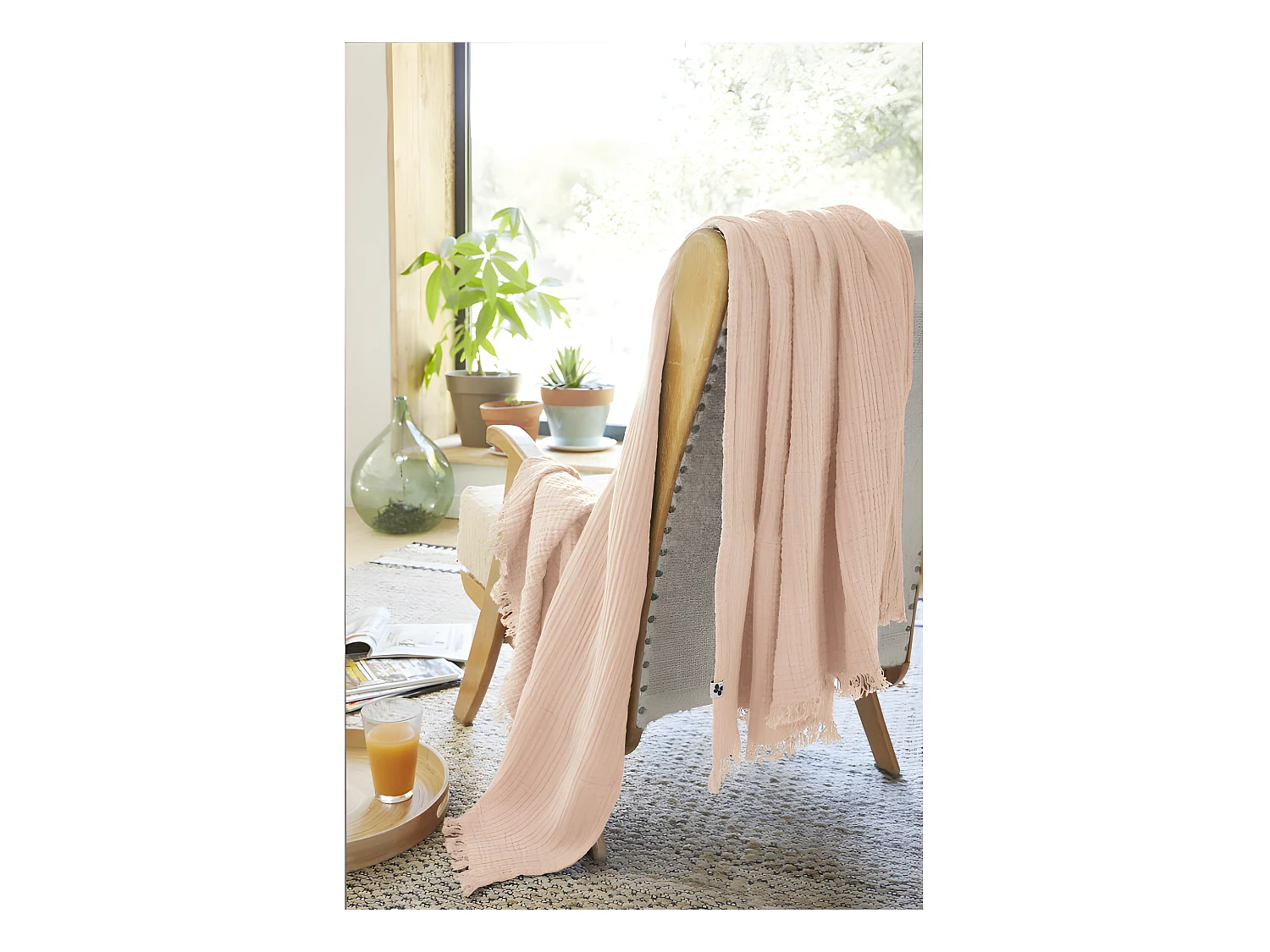 Plaid à franges "Gaïa" toutes dimensions "Gaze de Coton"