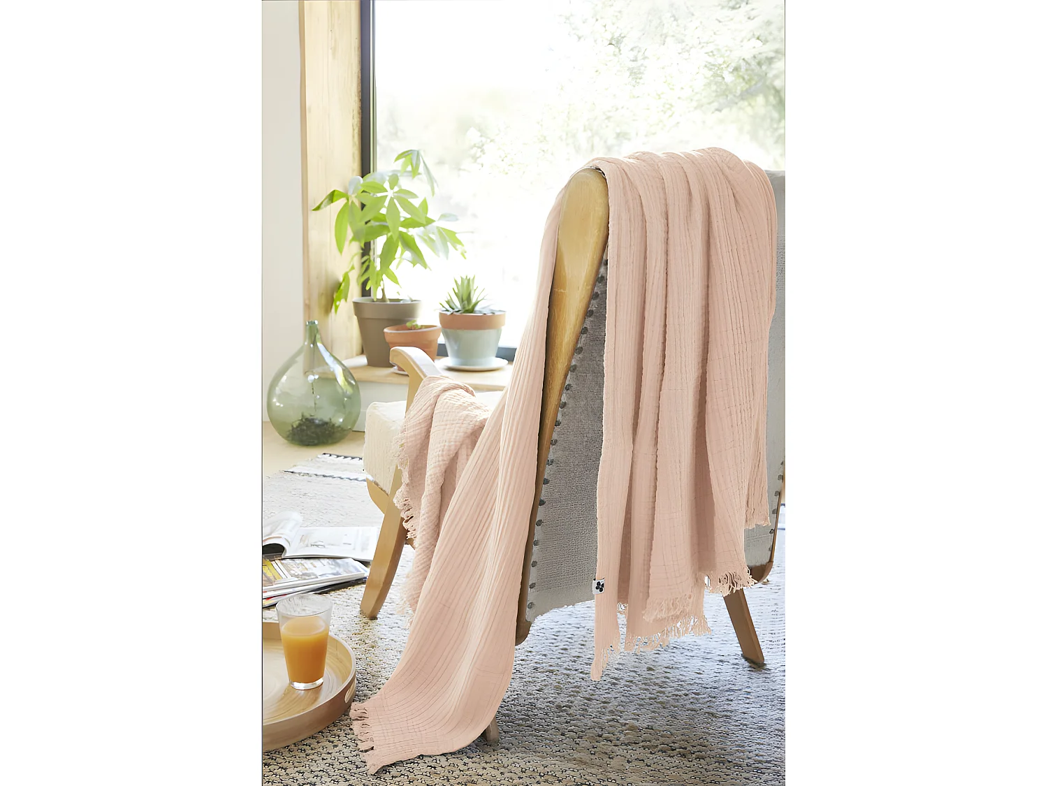 Plaid à franges "Gaïa" toutes dimensions "Gaze de Coton"