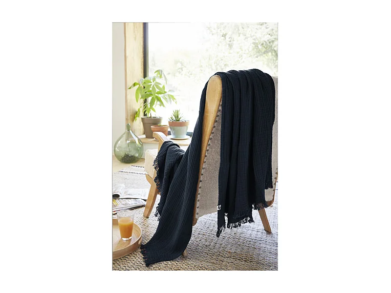 Plaid à franges "Gaïa" toutes dimensions "Gaze de Coton"