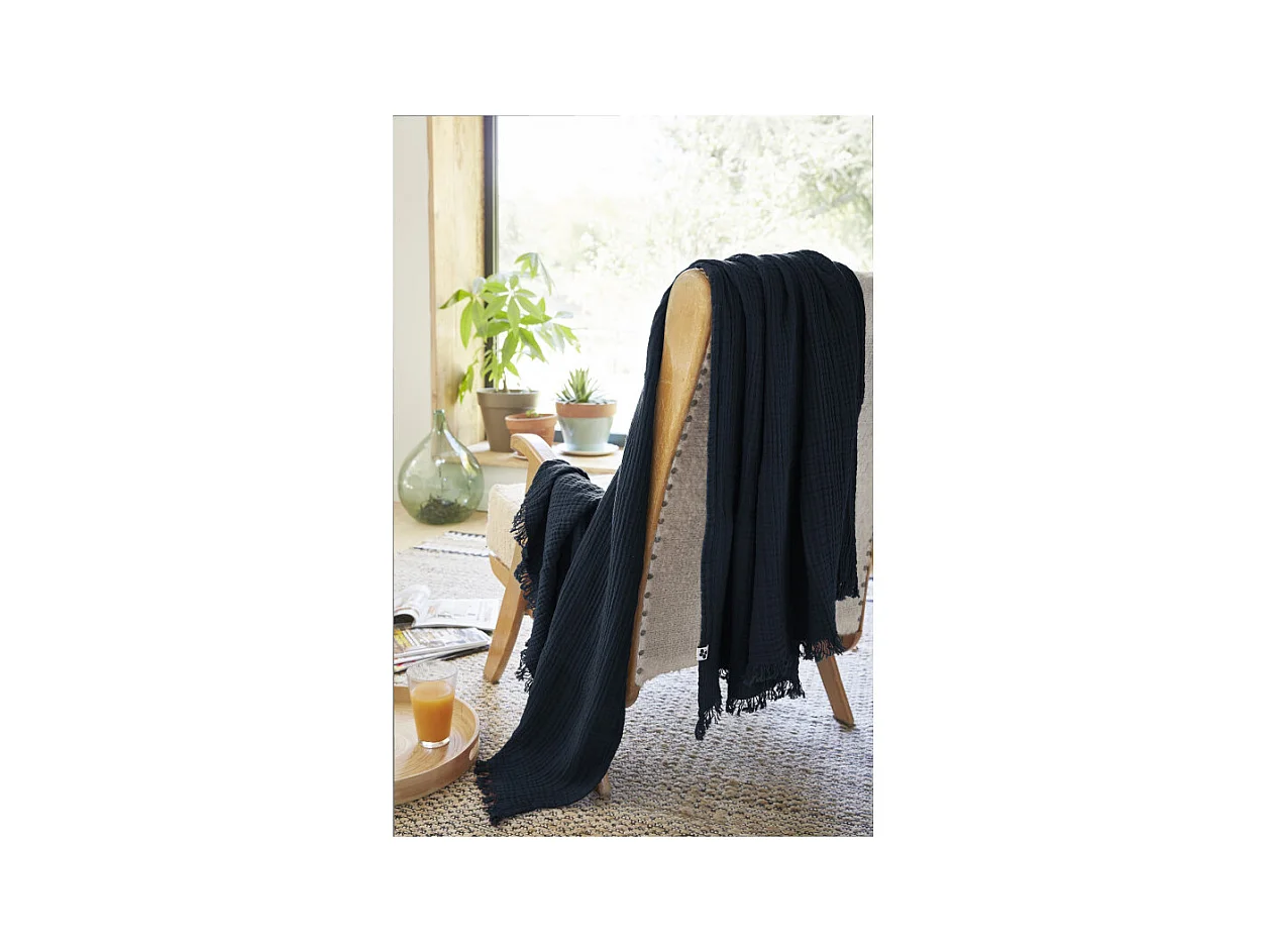 Plaid à franges "Gaïa" toutes dimensions "Gaze de Coton"