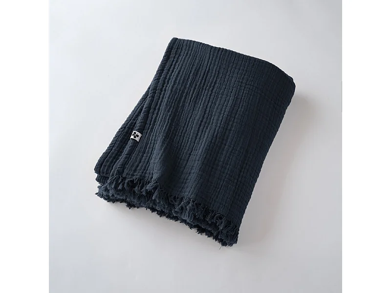 Plaid à franges "Gaïa" toutes dimensions "Gaze de Coton"