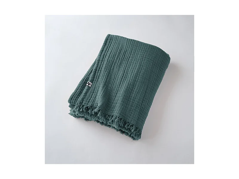 Plaid à franges "Gaïa" toutes dimensions "Gaze de Coton"