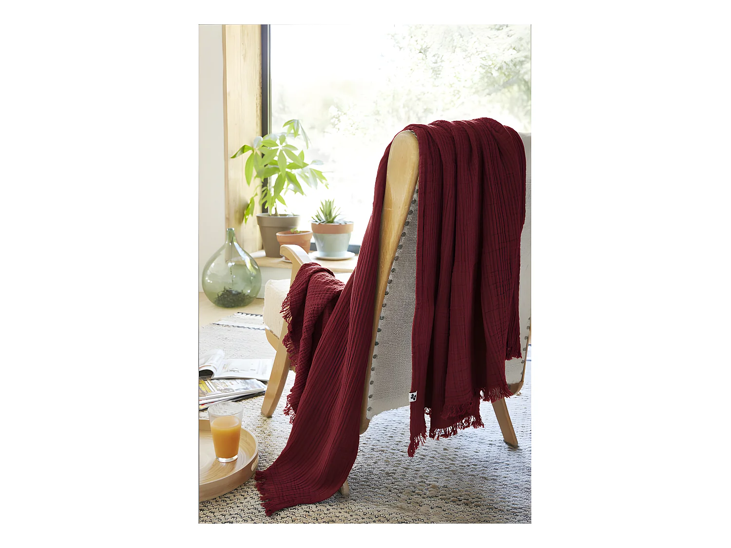 Plaid à franges "Gaïa" toutes dimensions "Gaze de Coton"