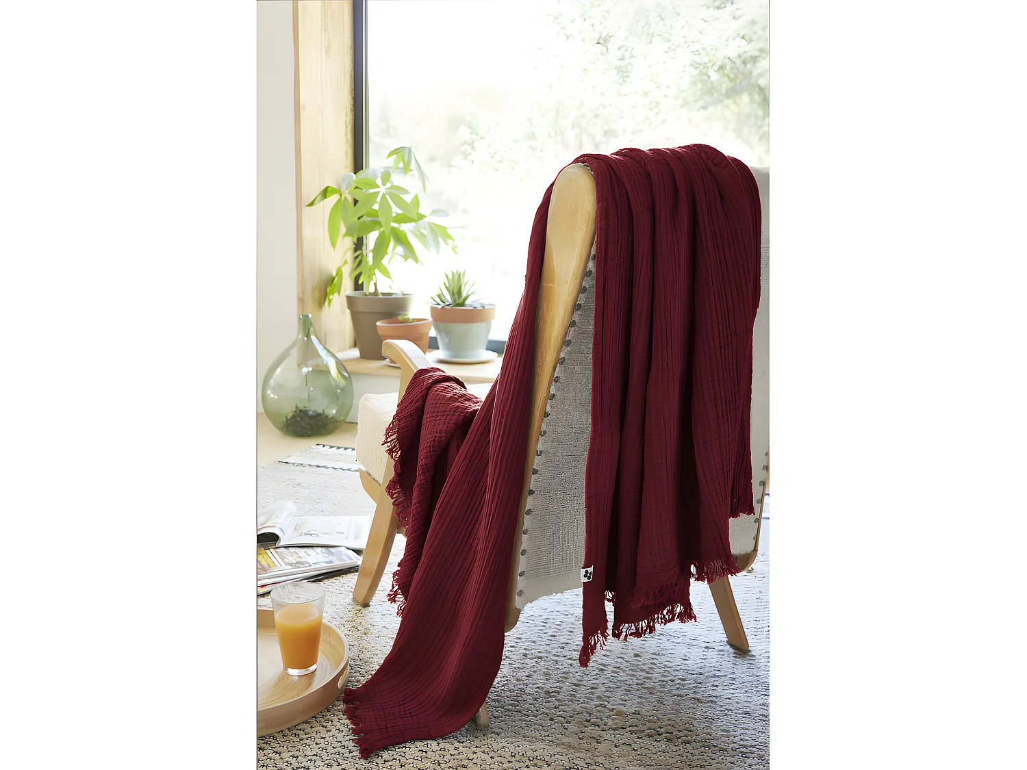 Plaid à franges "Gaïa" toutes dimensions "Gaze de Coton"