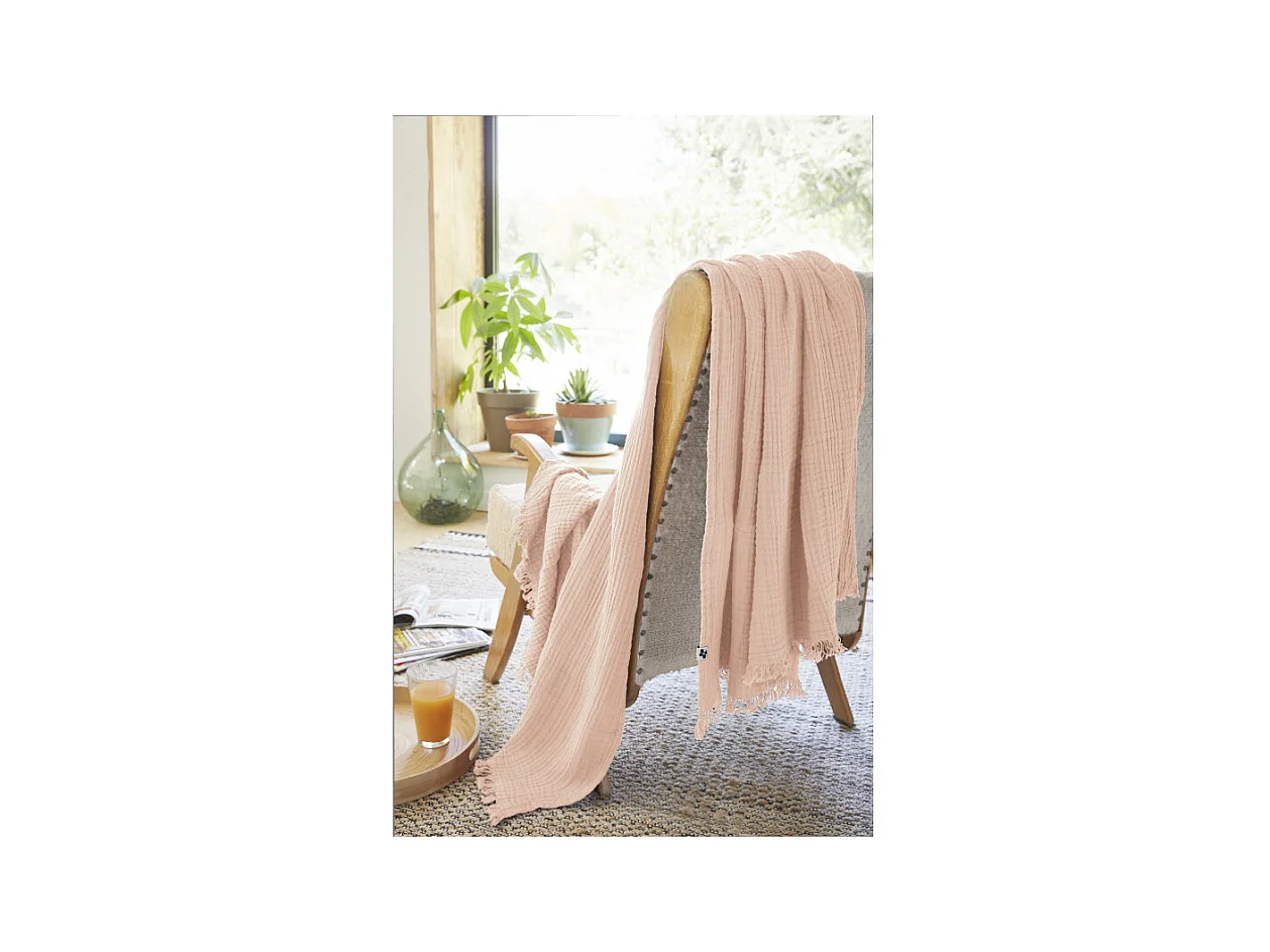 Plaid à franges "Gaïa" toutes dimensions "Gaze de Coton"