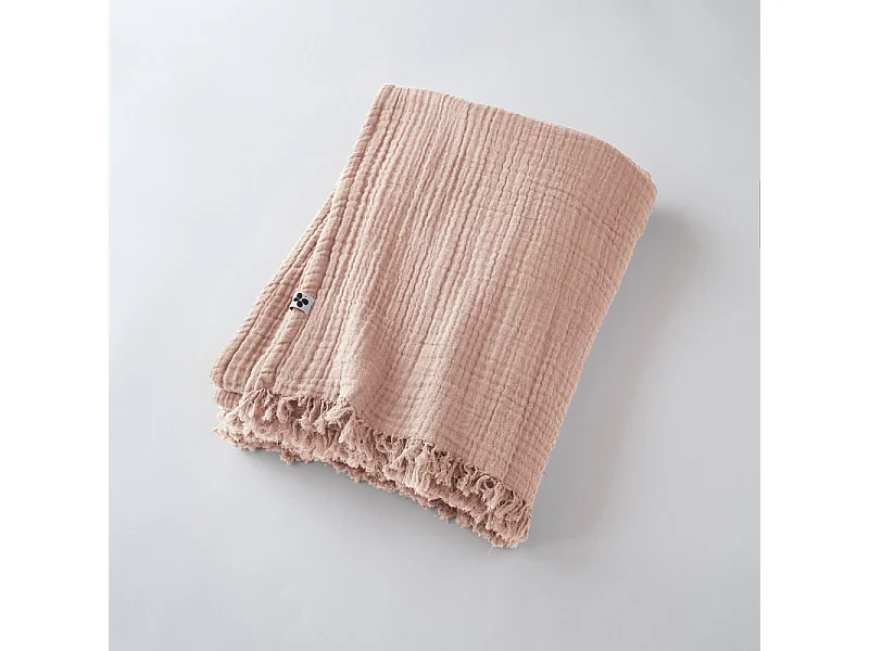 Plaid à franges "Gaïa" toutes dimensions "Gaze de Coton"