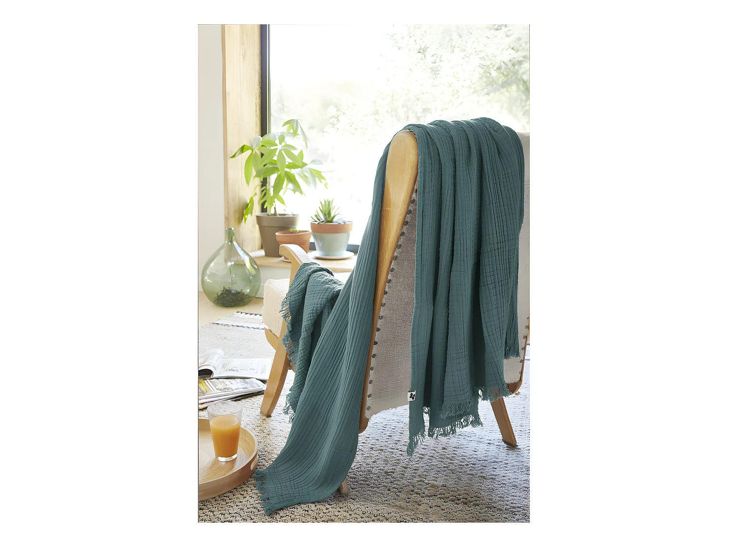 Plaid à franges "Gaïa" toutes dimensions "Gaze de Coton"