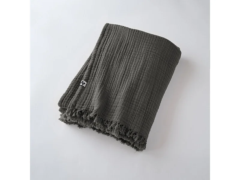 Plaid à franges "Gaïa" toutes dimensions "Gaze de Coton"