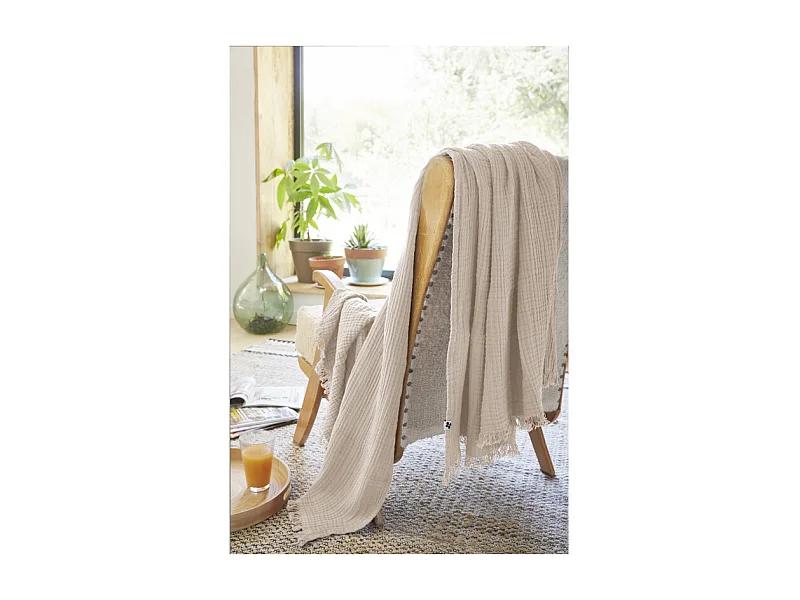 Plaid à franges "Gaïa" toutes dimensions "Gaze de Coton"