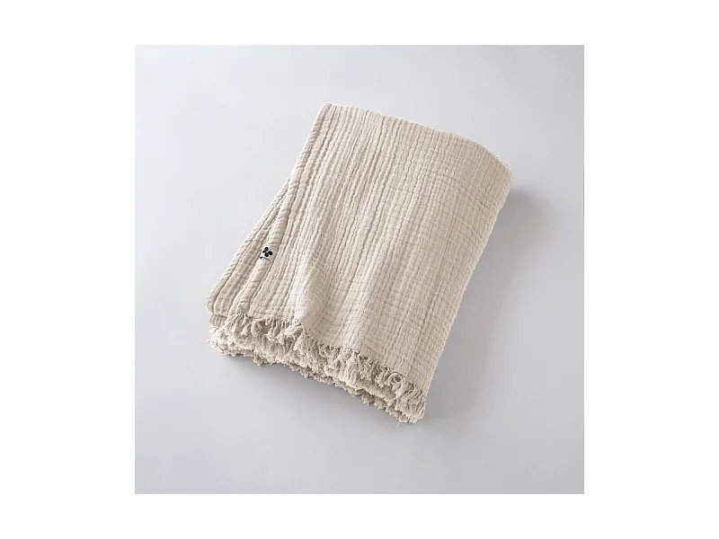 Plaid à franges "Gaïa" toutes dimensions "Gaze de Coton"