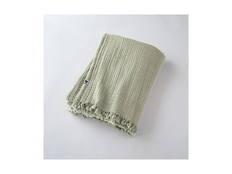 Plaid à franges "Gaïa" toutes dimensions "Gaze de Coton"