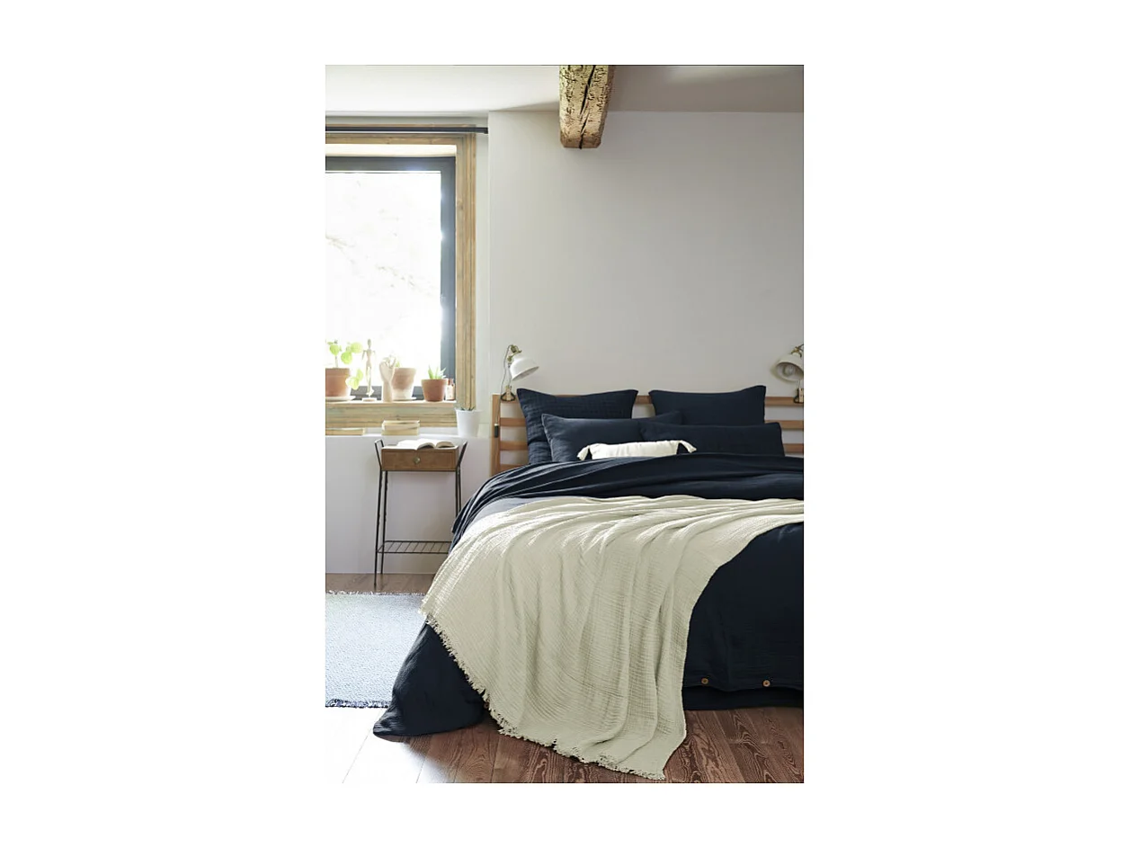 Plaid à franges "Gaïa" toutes dimensions "Gaze de Coton"