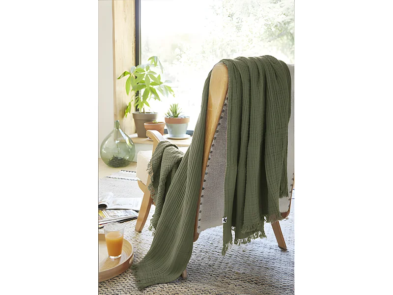 Plaid à franges "Gaïa" toutes dimensions "Gaze de Coton"