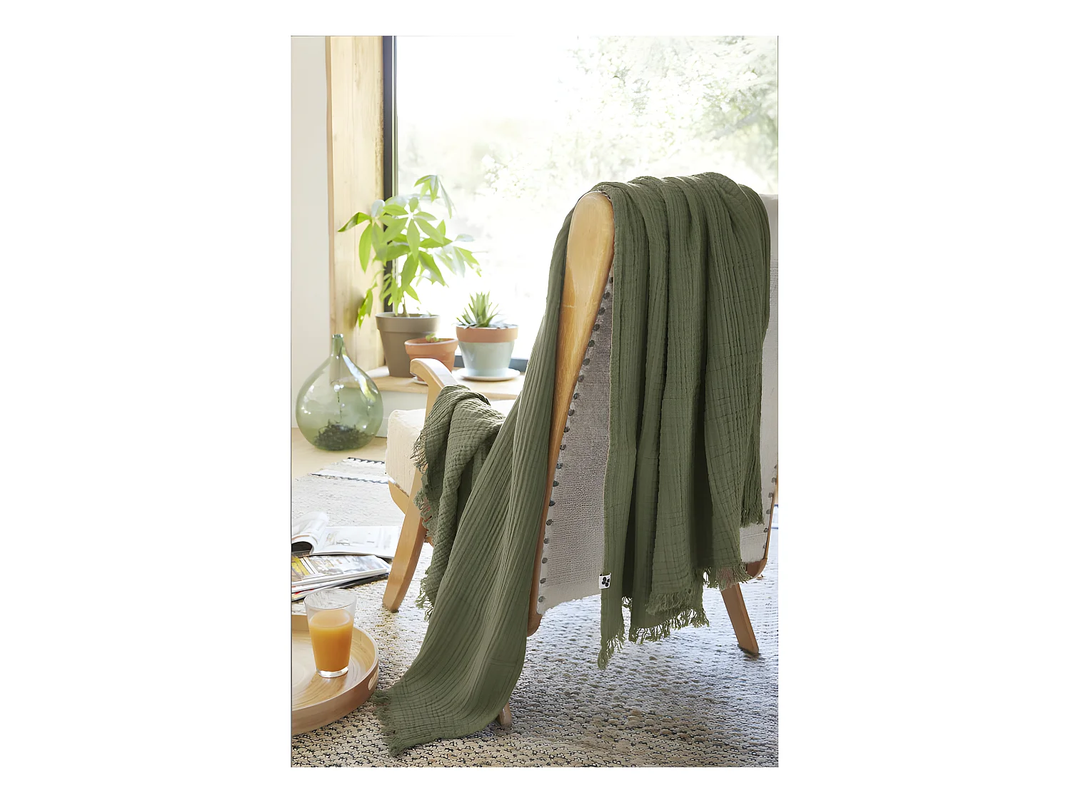 Plaid à franges "Gaïa" toutes dimensions "Gaze de Coton"