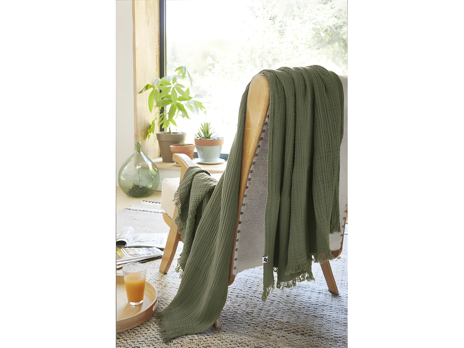 Plaid à franges "Gaïa" toutes dimensions "Gaze de Coton"