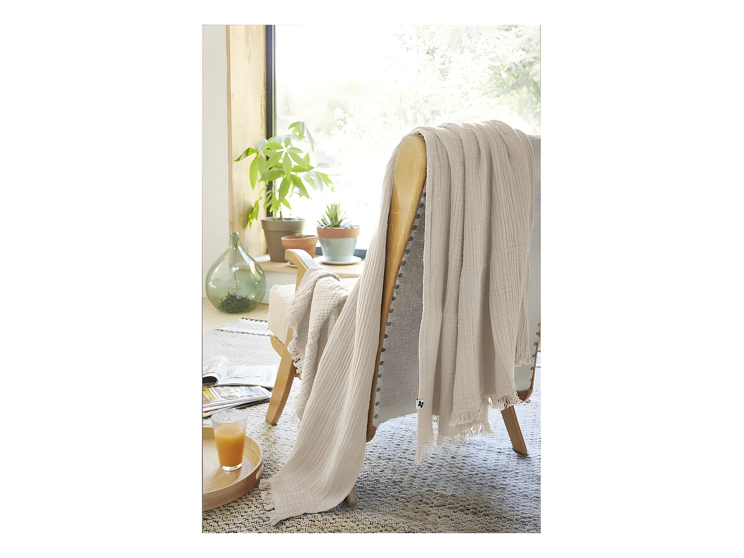 Plaid à franges "Gaïa" toutes dimensions "Gaze de Coton"