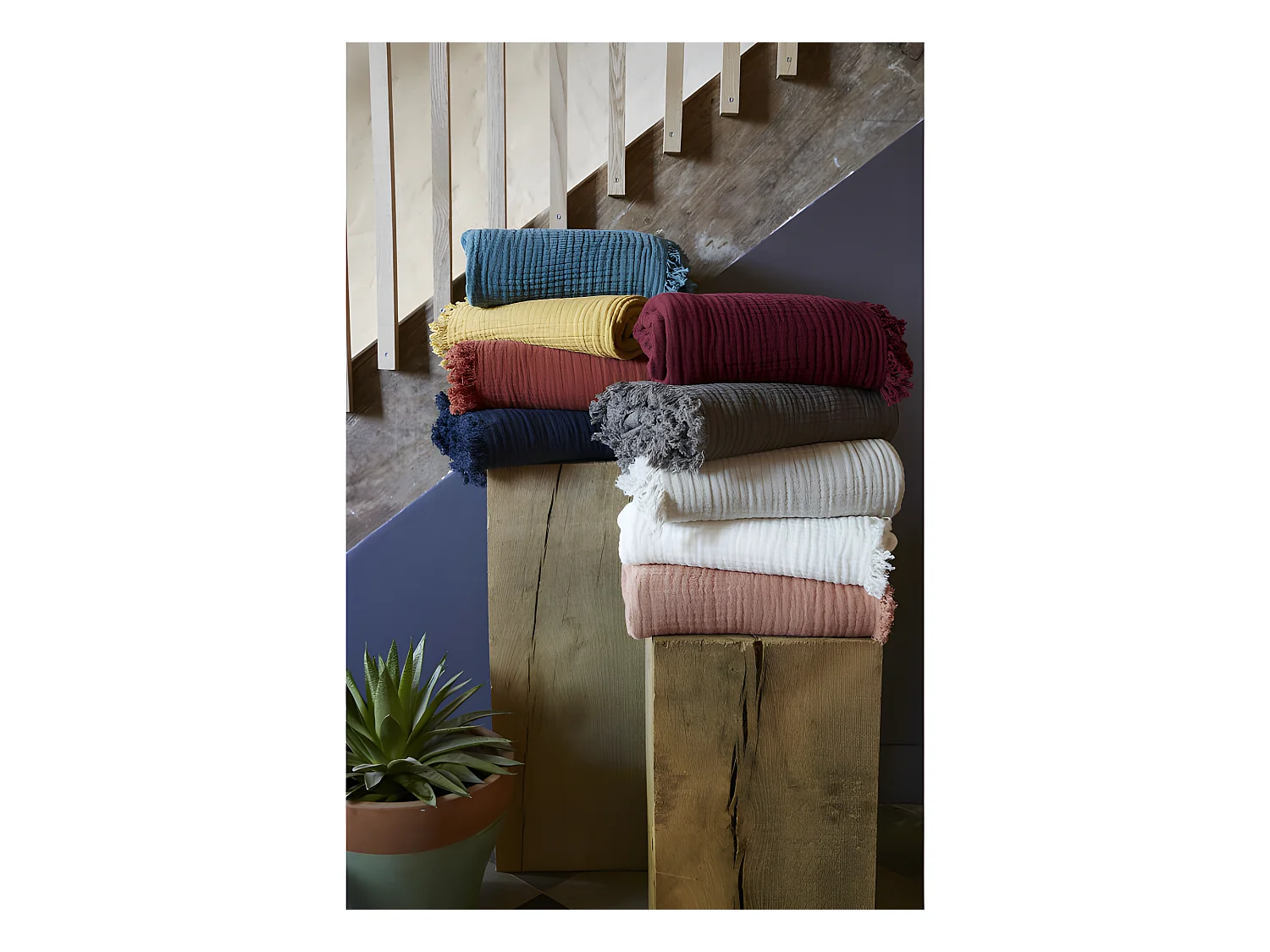 Plaid à franges "Gaïa" toutes dimensions "Gaze de Coton"