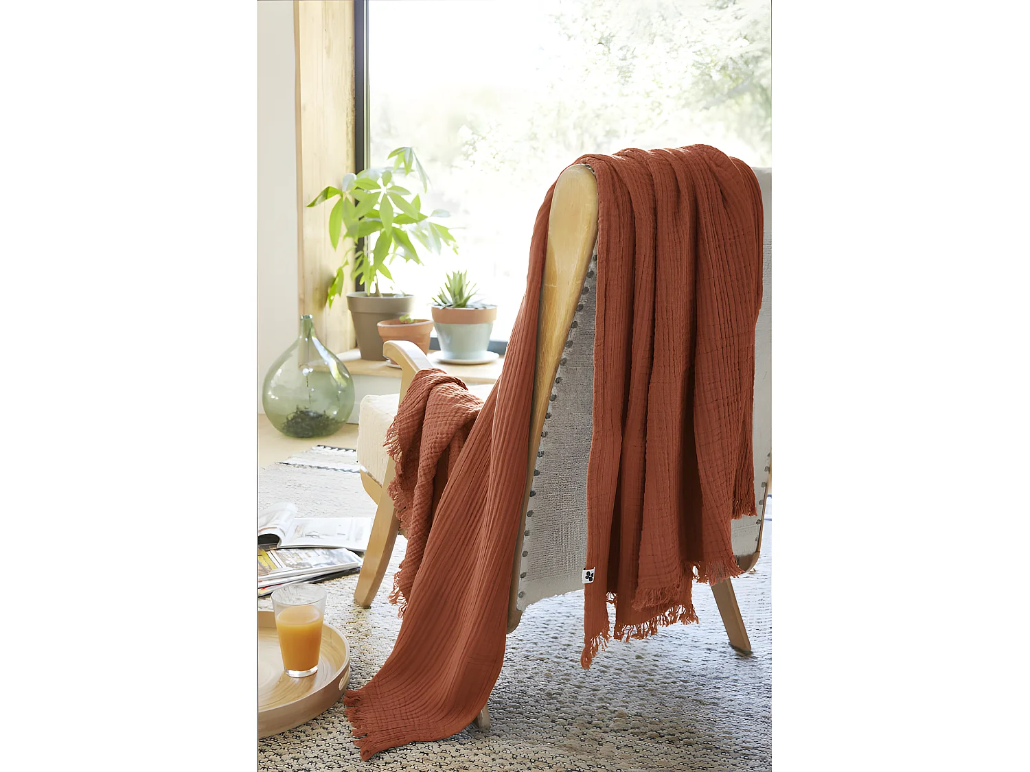 Plaid à franges "Gaïa" toutes dimensions "Gaze de Coton"