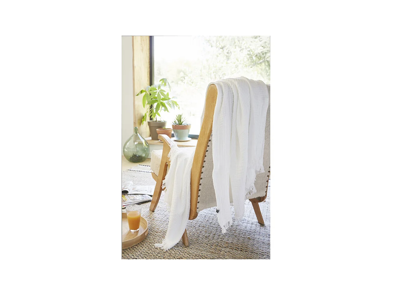 Plaid à franges "Gaïa" toutes dimensions "Gaze de Coton"