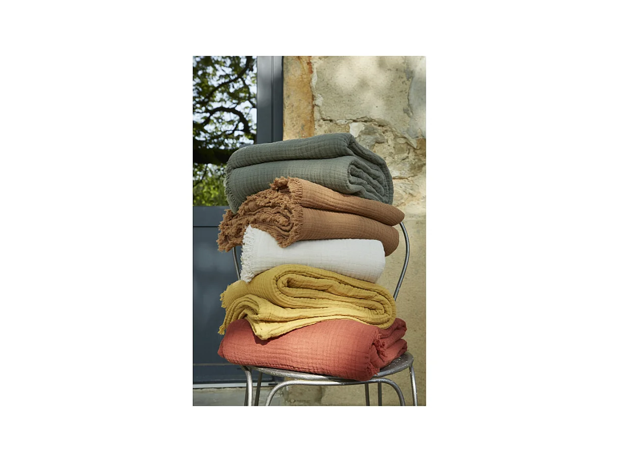 Plaid à franges "Gaïa" toutes dimensions "Gaze de Coton"