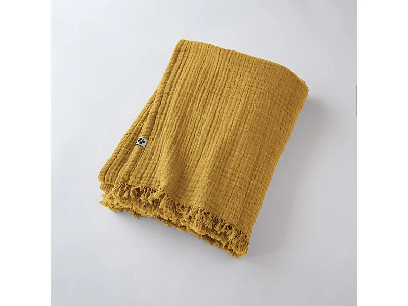 Plaid à franges "Gaïa" toutes dimensions "Gaze de Coton"