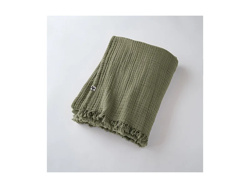 Plaid à franges "Gaïa" toutes dimensions "Gaze de Coton"