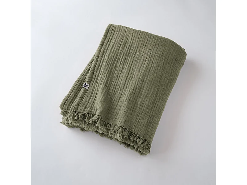 Plaid à franges "Gaïa" toutes dimensions "Gaze de Coton"