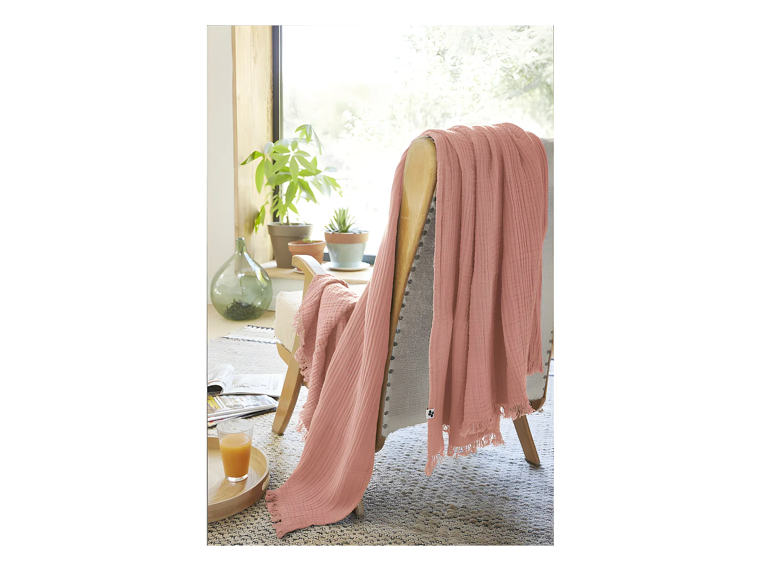 Plaid à franges "Gaïa" toutes dimensions "Gaze de Coton"