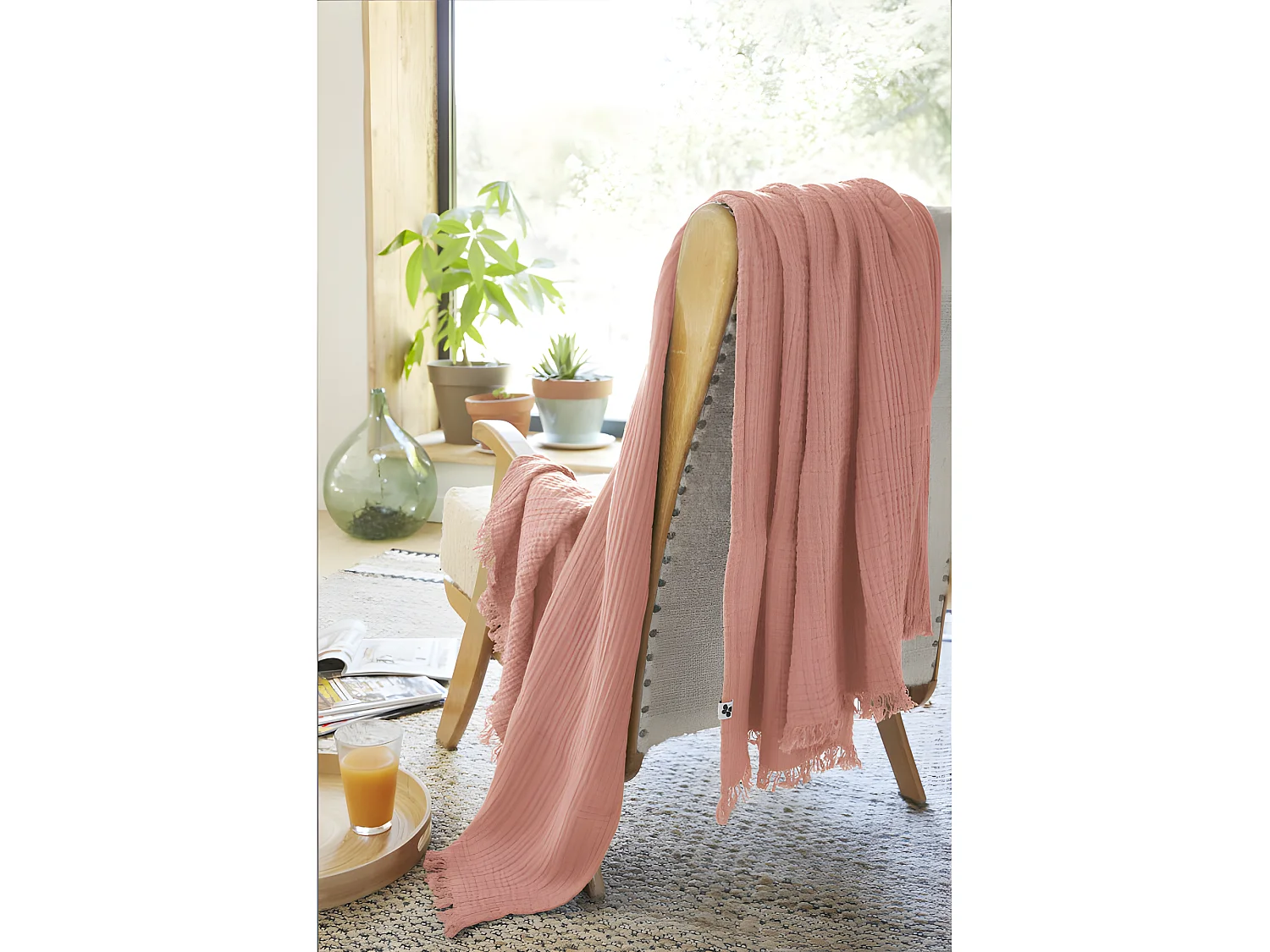 Plaid à franges "Gaïa" toutes dimensions "Gaze de Coton"