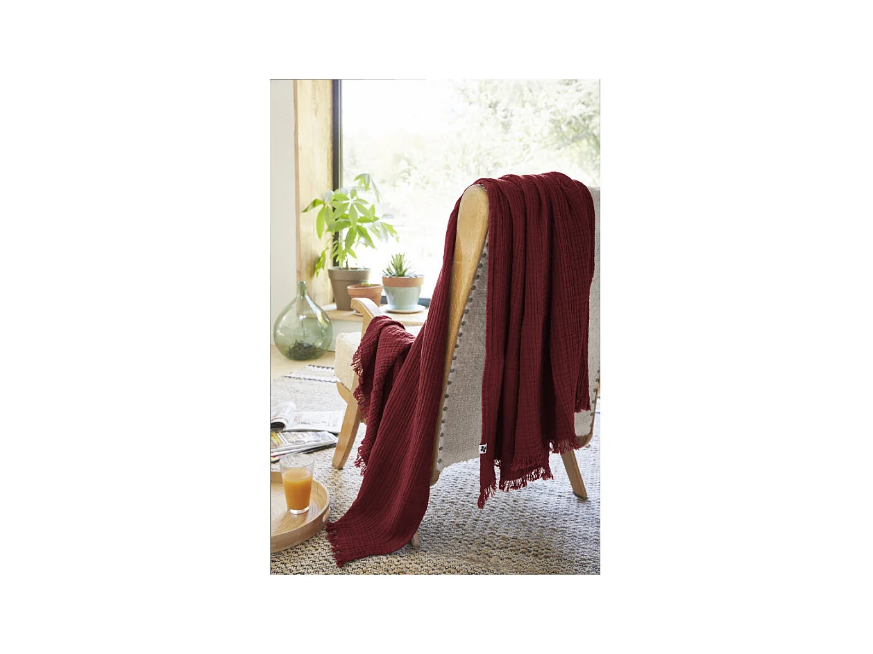 Plaid à franges "Gaïa" toutes dimensions "Gaze de Coton"