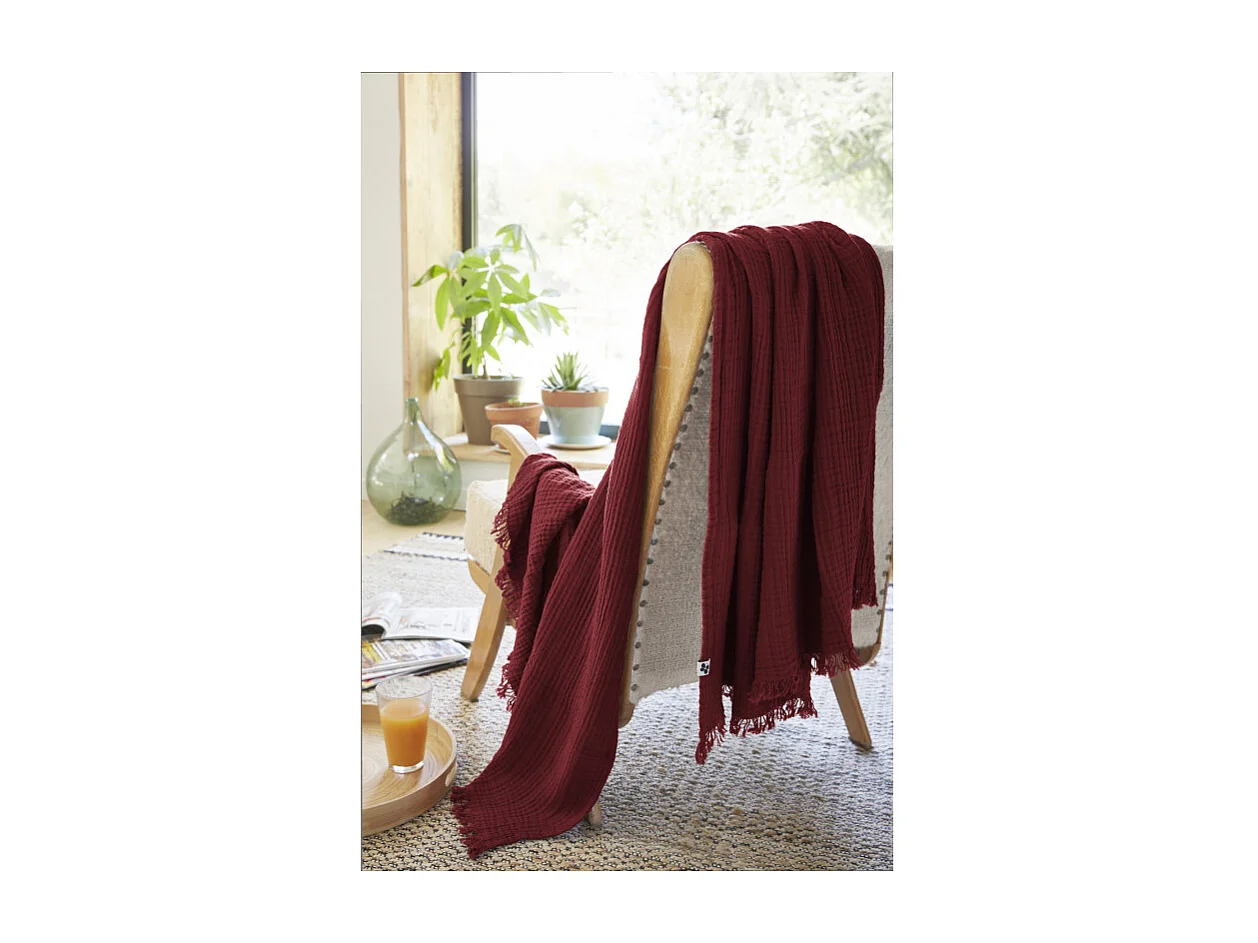 Plaid à franges "Gaïa" toutes dimensions "Gaze de Coton"