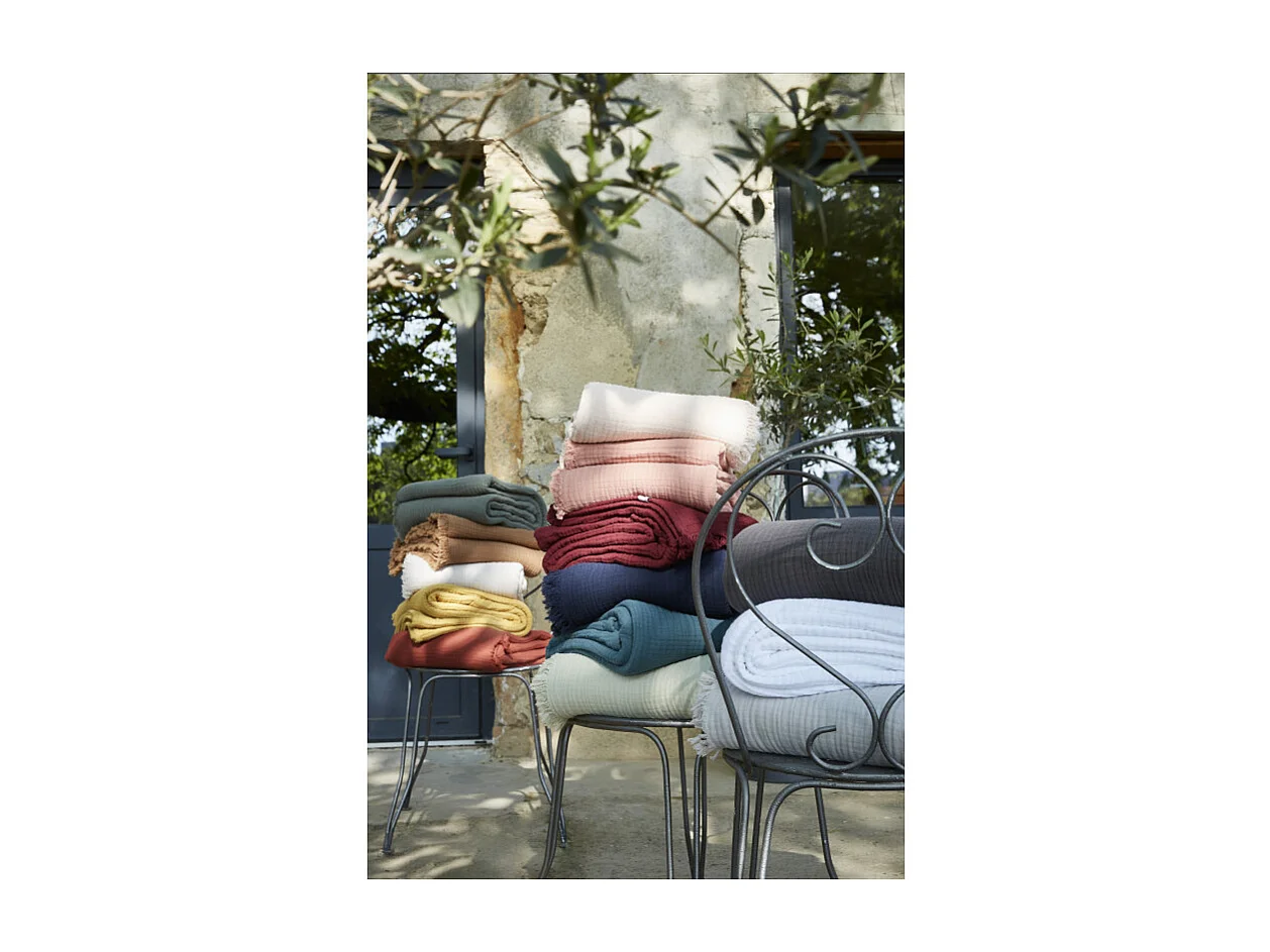 Plaid à franges "Gaïa" toutes dimensions "Gaze de Coton"