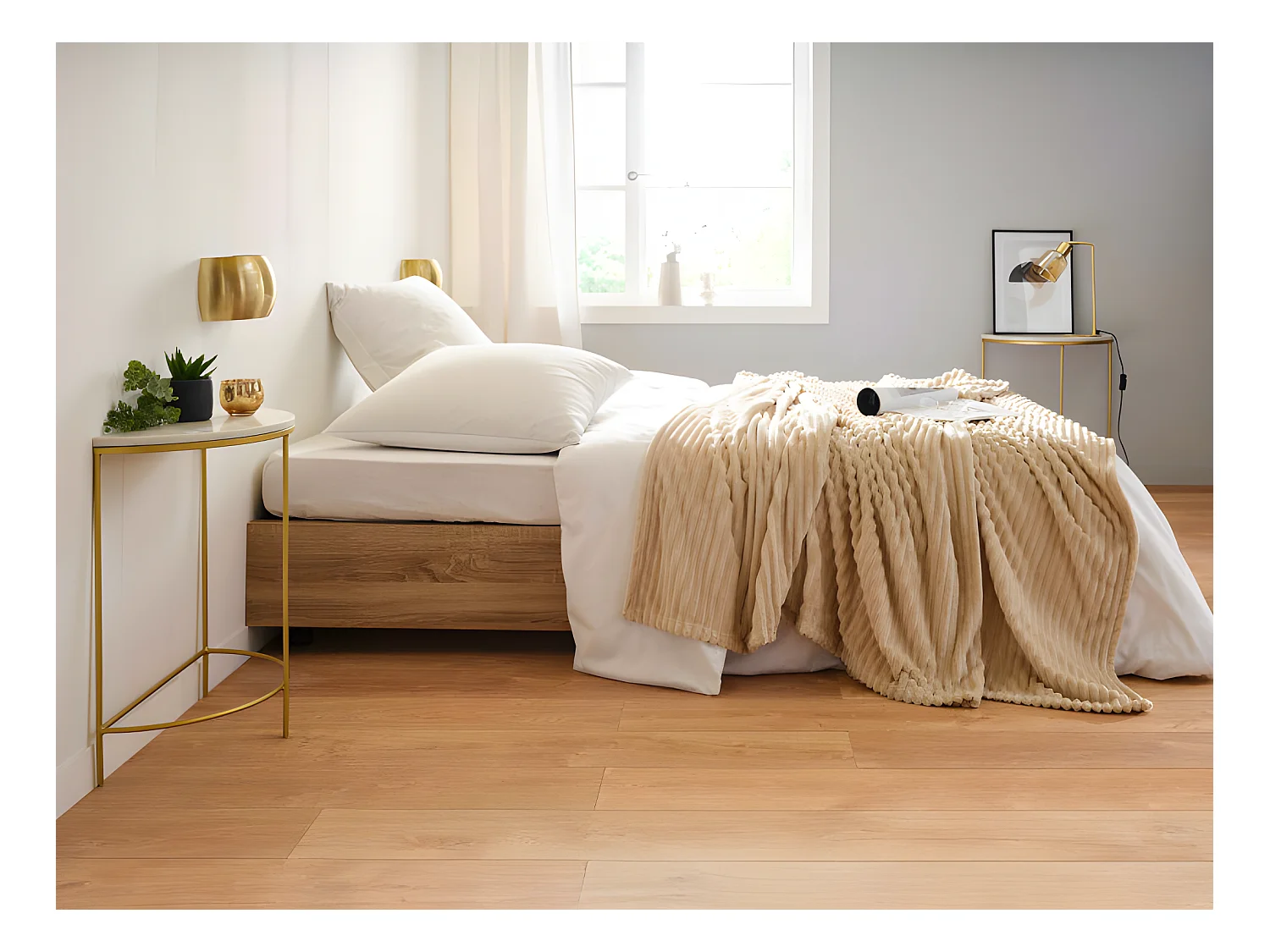 Plaid Microvelours côtelé "Dolce" 150 x 200 cm Toison d'or