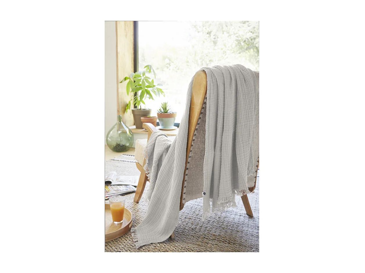 Plaid à franges "Gaïa" toutes dimensions "Gaze de Coton"