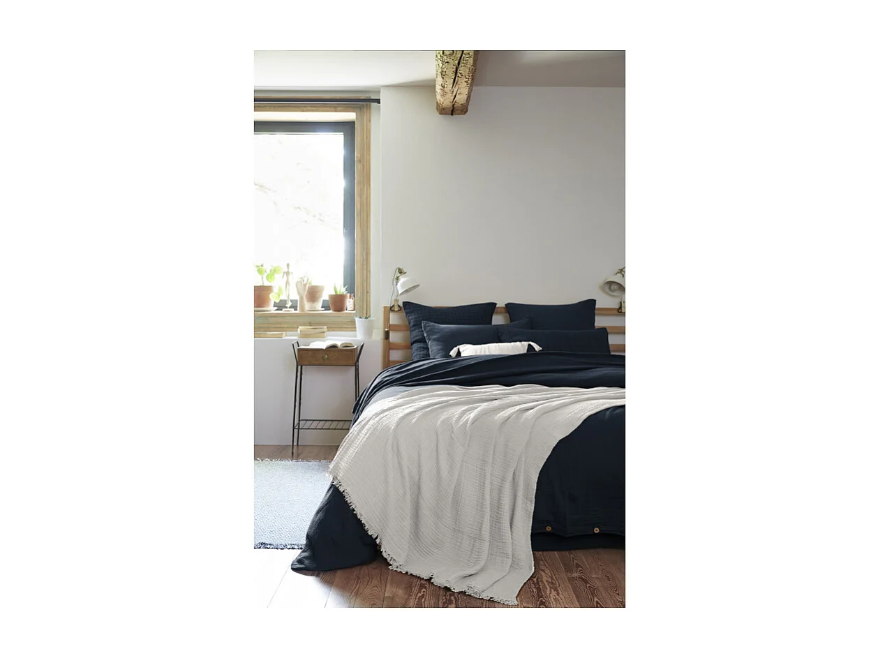 Plaid à franges "Gaïa" toutes dimensions "Gaze de Coton"