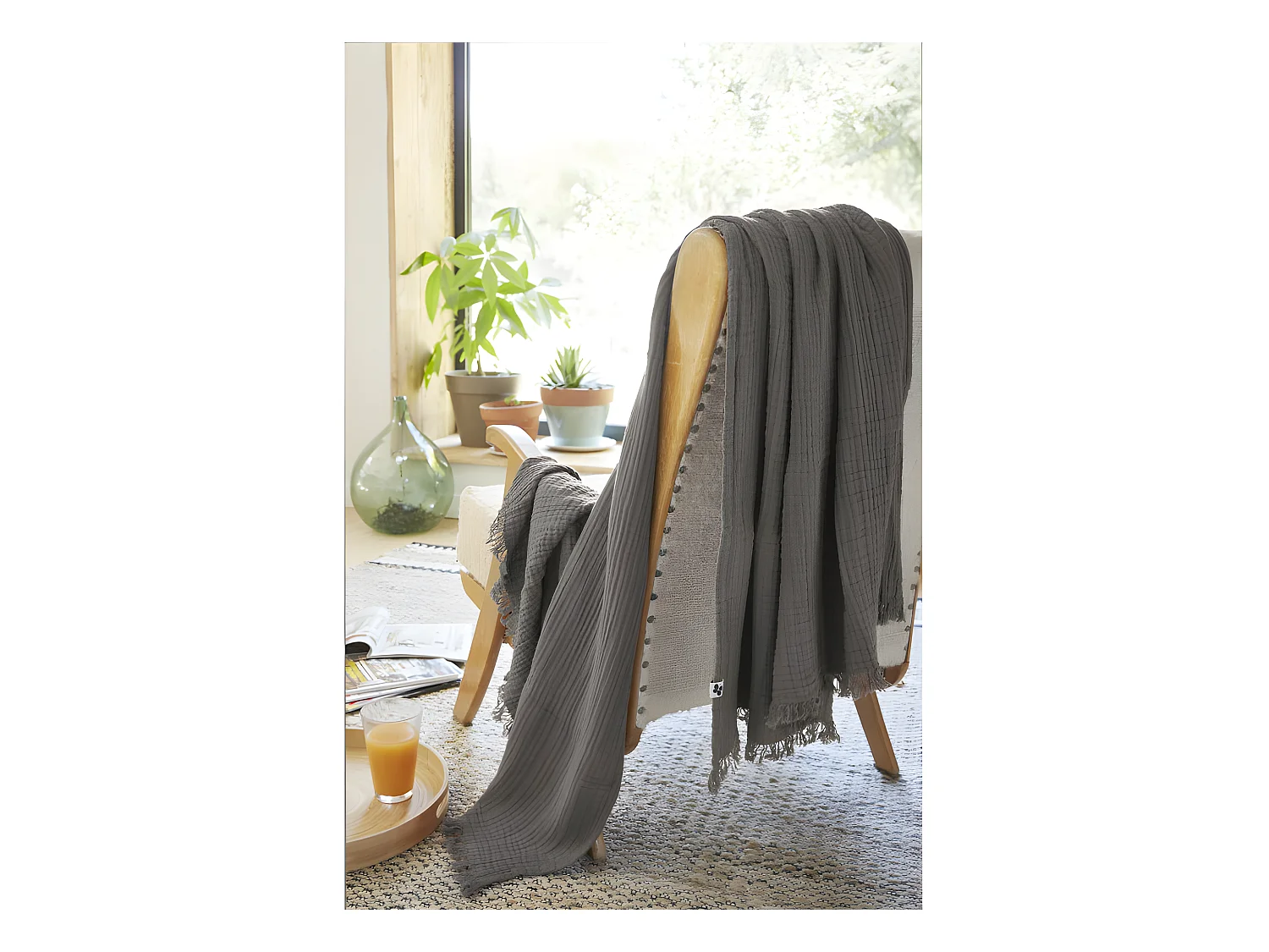 Plaid à franges "Gaïa" toutes dimensions "Gaze de Coton"