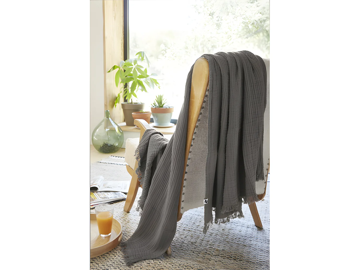 Plaid à franges "Gaïa" toutes dimensions "Gaze de Coton"