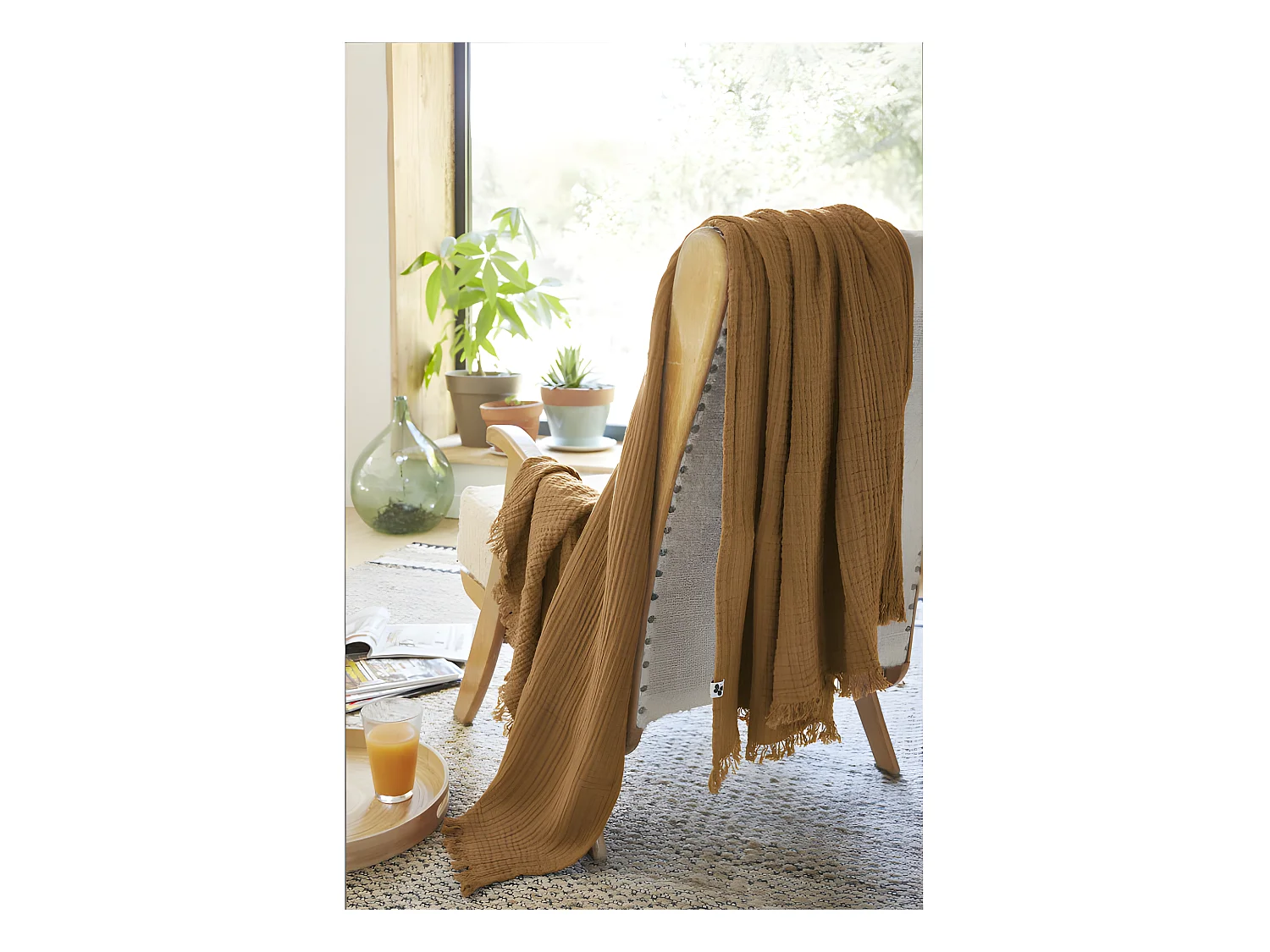 Plaid à franges "Gaïa" toutes dimensions "Gaze de Coton"