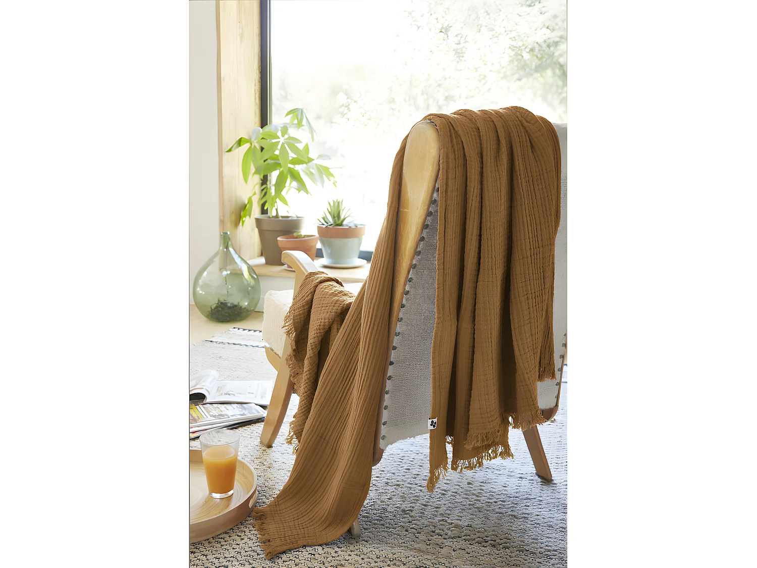 Plaid à franges "Gaïa" toutes dimensions "Gaze de Coton"