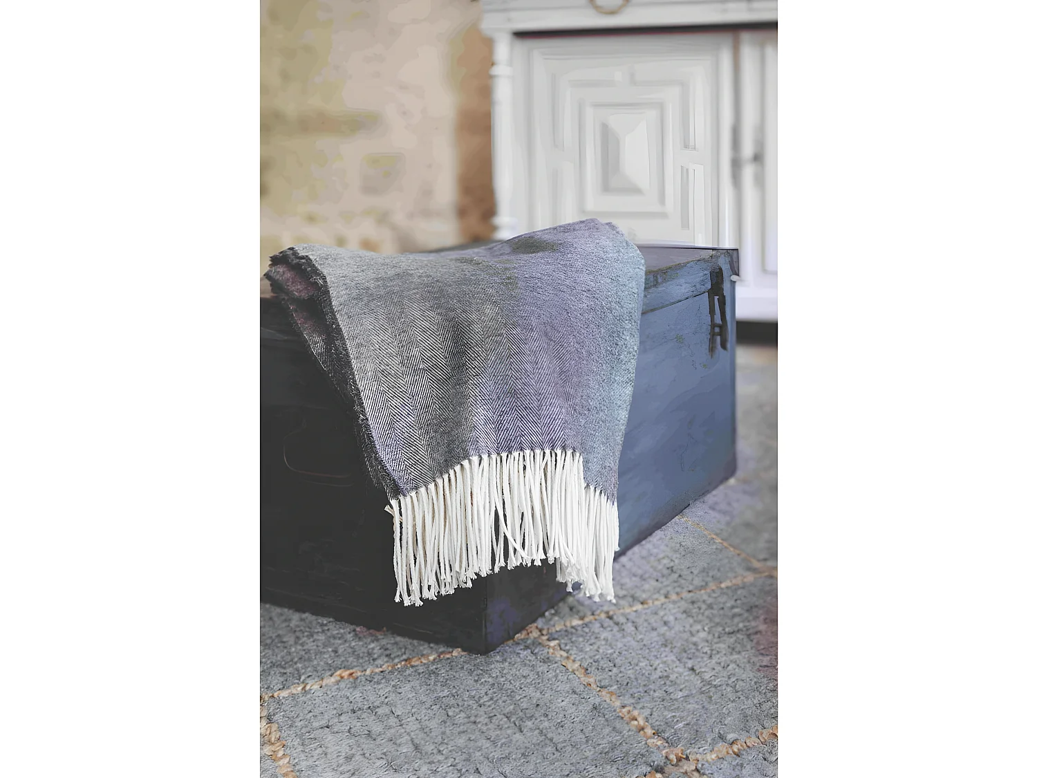 Plaid Coton recyclé dessin chevron "Come" 130 x 180 cm Toison d'or